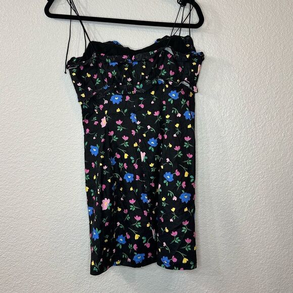 For love and Lemons Robin Floral Black Linen Tie Straps Mini Dress Size M - Picture 7 of 7
